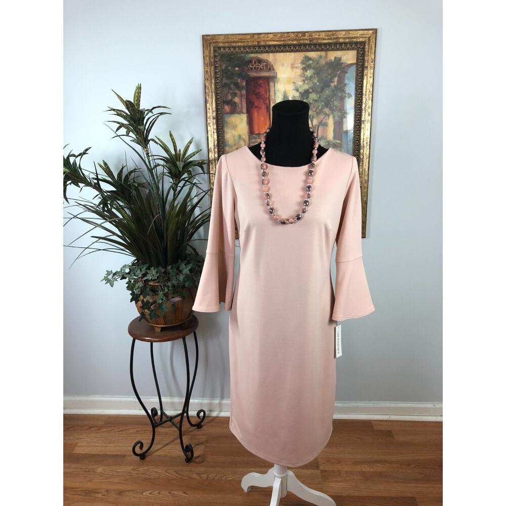 Shelby & Palmer Sheath Dress Women’s‎ Size 8 Pink Solid Bell Sleeve Back Zip